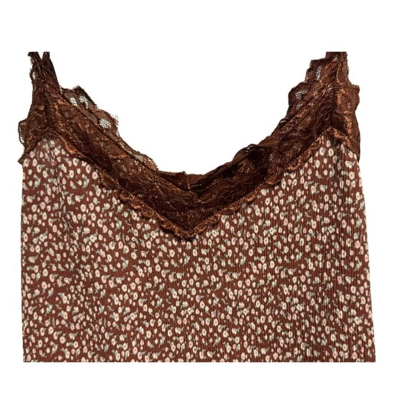 Everleigh Brown Floral Crinkle Mini Accordion Pleat Lace Cami Tank Top SZ M NEW - Picture 2 of 6